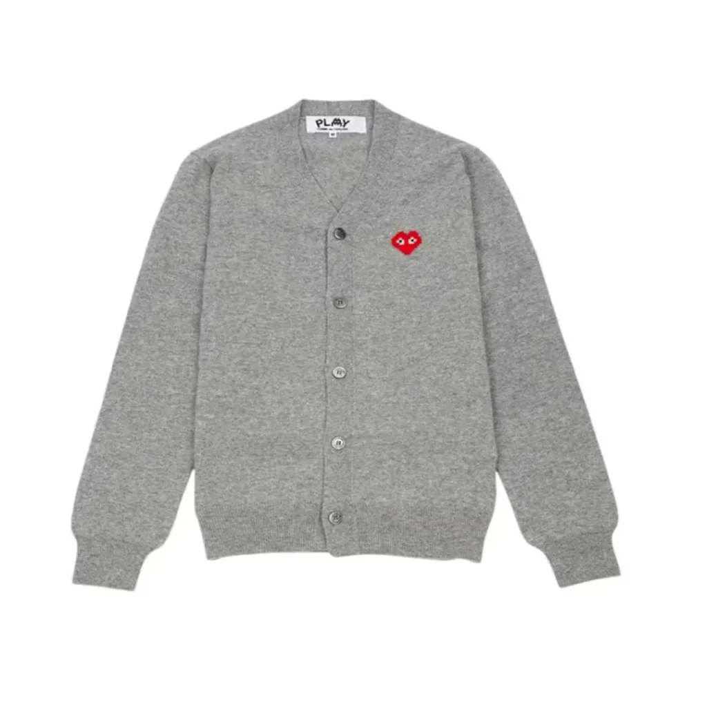 Comme des Garcons x Invader Pixelwappen Cardigan Light Grey Front