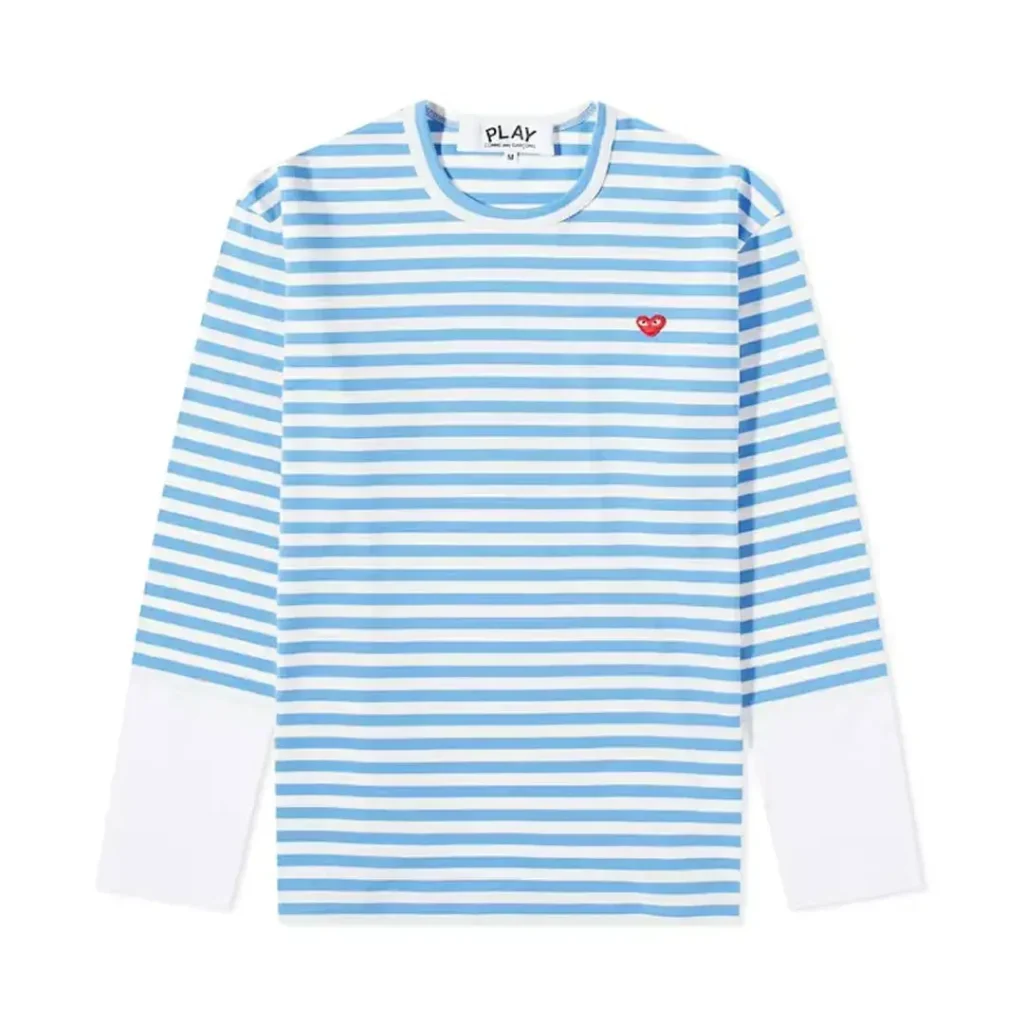 Comme des Garcons PLAY Play Embroidered Logo Striped Long-Sleeve Tee Blue White Front