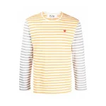Comme des Garcons PLAY Play Embroidered Logo Striped Long Sleeve Tee Yellow Grey