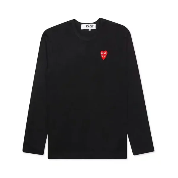 Comme des Garcons PLAY Play Red Stacked Heart LS T-shirt Black Front