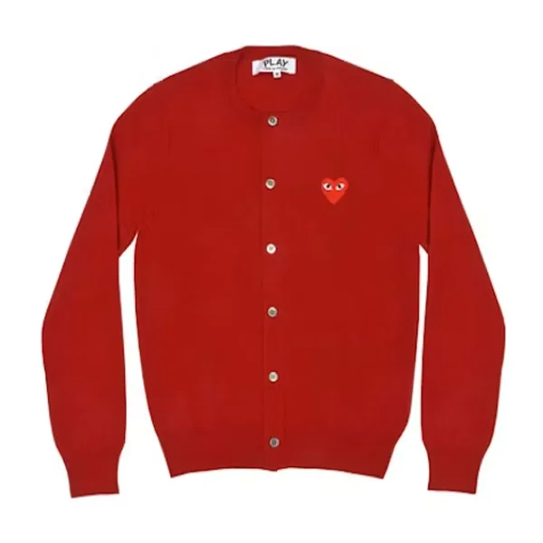 Comme des Garcons PLAY Play Women's Red Heart Knit Cardigan Sweater Red Front