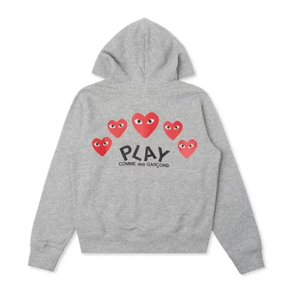 Comme des Garcons PLAY Play Women's Red Multi Heart Zip Up Hoodie Grey Back