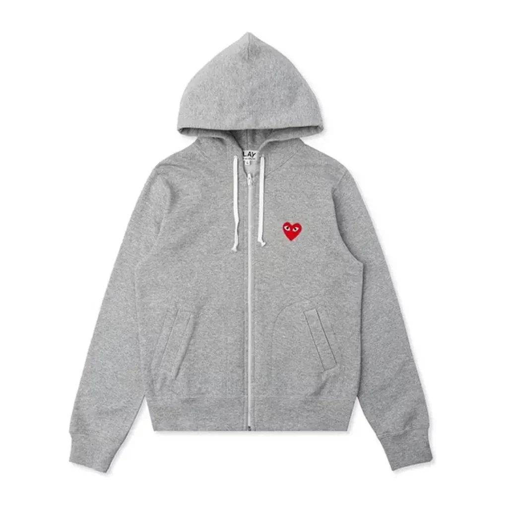 Comme des Garcons PLAY Play Women's Red Multi Heart Zip Up Hoodie Grey Front