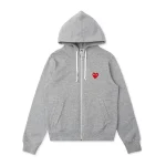 Comme des Garcons PLAY Play Women's Red Multi Heart Zip Up Hoodie Grey Front