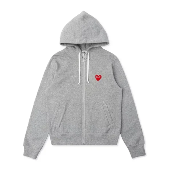 Comme des Garcons PLAY Play Women's Red Multi Heart Zip Up Hoodie Grey Front