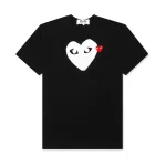 Comme des Garcons PLAY Play Women's White Heart Red Emblem T-shirt Black Front