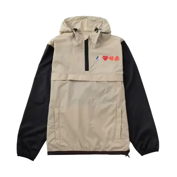Comme des Garcons PLAY Play x K-Way Logos Half Zip Jacket Beige Black Front