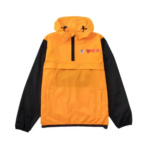 Comme des Garcons PLAY Play x K-Way Logos Half Zip Jacket Orange Black Front
