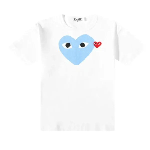 Comme des Garcons PLAY Red Heart Colour Heart Tee White Light Blue Red Front